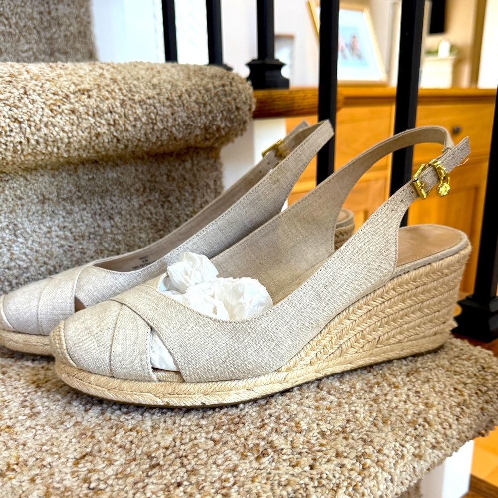 Ralph Lauren Beige Hadley Espadrille Wedge Shoe - Women 8.5